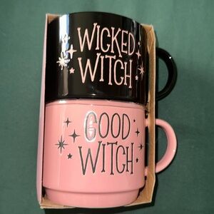 Halloween happy haunting Good Witch Wicked Witch Mug Set Pink Black New
